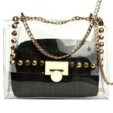Lkblock Bag With Straw Purse Wallets Soft Surface Daybag Crossbody Bag With Chain Transparent Handbags With Rivet Clutch