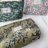 Lkblock Corduroy Make Up Organizer Clutch Bag Retro Flower Print Cosmetic Bag Wash Bag Women Travel Cosmetic Pouch Beauty Storage Cases