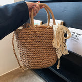Lkblock New Straw Woven Bag Fashion Silk Scarf Women's Shoulder Crossbody Bag Luxury Trendy Woven Handbags for Female Handbag 2023