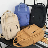 Lkblock Solid Color Canvas Men Backpack For Women College Student Vintage Laptop Bag Portable Lady Travel Backpack Fashion Schoolbag