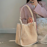 Lkblock 2022 Fashion Hand-held Straw Woven Bag Luxury Designer Handbag Women Tote Bag Large-capacity Shoulder Bags Lady Hollow Beach Bag