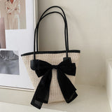 Lkblock Casual Straw Woven Handbags Women Summer Holiday Beach Bow Totes Top-Handle Bags Fashion Ladies Undearm Shoulder Bags