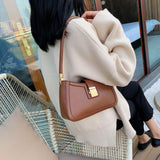 Lkblock Solid Color PU Leather Shoulder Bags For Women 2022 hit Lock Handbags Small Travel Hand Bag Lady Fashion Bags