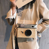 Lkblock Fun Designer Bag 2022 New Women Fashion Camera Straw Woven Handbag Female One Shoulder Bag Crossbody Bag Flap Purse