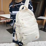 Lkblock Multifunction Waterproof Buckle Backpack Korean Style School Bag Student Shoulder Bag Teenage Girls Laptop Backpacks