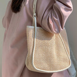 Lkblock 2022 Fashion Hand-held Straw Woven Bag Luxury Designer Handbag Women Tote Bag Large-capacity Shoulder Bags Lady Hollow Beach Bag