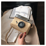 Lkblock Fun Designer Bag 2022 New Women Fashion Camera Straw Woven Handbag Female One Shoulder Bag Crossbody Bag Flap Purse