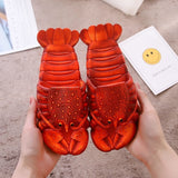 Lkblock Lobster Slippers Men Funny Animal Summer Flip Flops Cute Beach Shower Casual Shoes Women Unisex Big Size Soft Home Slippers