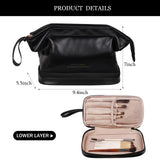 Lkblock Large Makeup Bag Luxury Double Layer Cosmetic Bag Travel Accessories Leather Roomy Organizer Toiletry Pouch for Women Girls