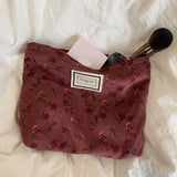 Lkblock Corduroy Make Up Organizer Clutch Bag Retro Flower Print Cosmetic Bag Wash Bag Women Travel Cosmetic Pouch Beauty Storage Cases