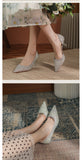 Lkblock Women's Wedding Bridal Shoes 2021 New Crystal Elegant Pointed Toe Medium Heel Sexy Women's Party Shoes Pumps Women Shoes