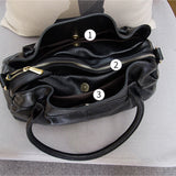 Lkblock First Layer Cowhide Hobo Bags Women Large Capacity Handbags Black Soft Genuine Leather Shoulder Crossbody Bag