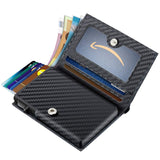 Lkblock Carbon Fiber Leather Business Metal Aluminum Wallet for Men RFID Blocking  100% Genuine Leather Slim Pop Up Card Holders