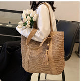 Lkblock 2023 Straw Braided Bag Hand-woven Simple Handbag Holiday Beach Shoulder Bag Casual Trend Women Large Capacity Tote Shopping Bags