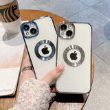 Lkblock Luxury Transparent Plating Logo Hole Case for iPhone 11 Pro Max Glass Camera Protector Cover for iPhone 12 13 Pro Max Xs 7 8Plus