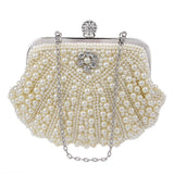 Lkblock  beaded wedding bridal evening bags hollow fashion women clutch pearl diamonds handbags shell design for party diner purse