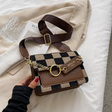 Lkblock Checkerboard Mini Fabric Flap Crossbody Sling Bags for Women Luxury Brand Design Handbag Simple Shoulder Bag Handbags Tiny