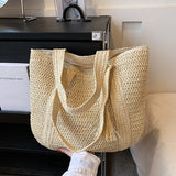 Lkblock 2023 Straw Braided Bag Hand-woven Simple Handbag Holiday Beach Shoulder Bag Casual Trend Women Large Capacity Tote Shopping Bags
