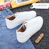 Lkblock Women Sneakers Leather Shoes Spring Trend Casual Flats Sneakers Female New Fashion Comfort White  Vulcanized Platform Shoes