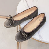 Lkblock Shoes For Girls Female Elegant Bow Women Velvet Black Mocha Khaki Ballerina-Flat Shoe Size 30-42
