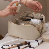 Lkblock Large-Capacity Makeup Bag Leather Cosmetic Bag Women Multifunction Toiletries Organizer Portable Travel Waterproof Storage Case