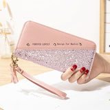 Lkblock Fashion Women's Pu Leather Long Wallets Sequins Patchwork Glitter Wallet Coin Purse Female Wallets Girls Gifts Wholesale