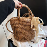 Lkblock New Straw Woven Bag Fashion Silk Scarf Women's Shoulder Crossbody Bag Luxury Trendy Woven Handbags for Female Handbag 2023