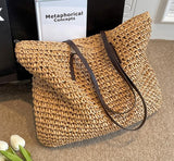 Lkblock Luxury Design Straw Woven Tote Bags Summer Casual Large Capacity Handbags New Fashion Beach Women Shoulder Simple Style Shopping