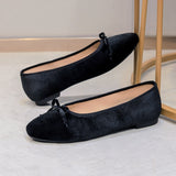 Lkblock Shoes For Girls Female Elegant Bow Women Velvet Black Mocha Khaki Ballerina-Flat Shoe Size 30-42