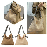 Lkblock Casual Large Capacity Woven Straw Handbags Summer Handmade Rattan Women Shoulder Bags Beach Vacation Female Shopping Bags Totes