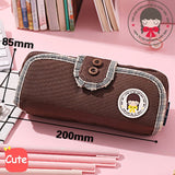 Lkblock Simple Design Pencil Cases Button Vintage Pen Bag Cute Kawaii Canvas Pencil Bag With Zipper Large Capacity Stationery Bag
