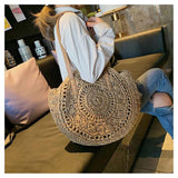 Lkblock Women's Vacation Style Straw Handbag Simple Solid Color Shoulder Bags Small Shoulder Bags For Ladies Bags