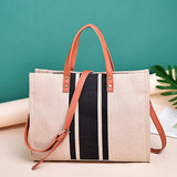 Lkblock Simple Fashion Large-capacity Handbag For Ladies Vintage Striped Tote For Female Portable Ol Business Briefcase Korean Style