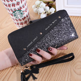 Lkblock Fashion Women's Pu Leather Long Wallets Sequins Patchwork Glitter Wallet Coin Purse Female Wallets Girls Gifts Wholesale