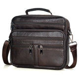 Lkblock Coffee Men Genuine Leather Shoulder Bag Male Cowhide Leather Handbags Men's Large Zipper Messenger Bag Travel Tablet Bag Tote