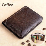 Lkblock Genuine Leather Rfid Protection Wallets for Men Vintage Thin Short Multi Function ID Credit Card Holder Money Bag
