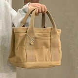 Lkblock - Solid Color Tote Satchel Bag, Lightweight Tote Canvas Bag, Multifunctional Bag For Work With Button